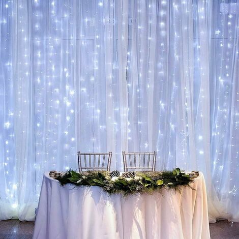 Rideaux blancs, 8 modes d'éclairage, 300 lumières de rideaux LED, chaîne étanche IP44, décoration de la maison, décoration de fenêtre, Noël, mariage, anniversaire, fête
