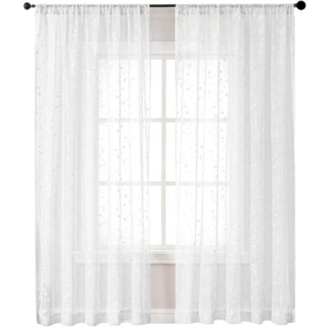 Rideaux Brodés Translucides à Oeillets pour Fenêtres - 2 Pièces 140x180 cm - Motif Étoiles Blanc