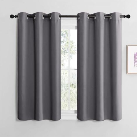 Rideaux courts occultants thermiques à œillets pour chambre à coucher, cuisine, maison, longueur 107 cm x hauteur 120 cm, gris foncé, 2 pièces