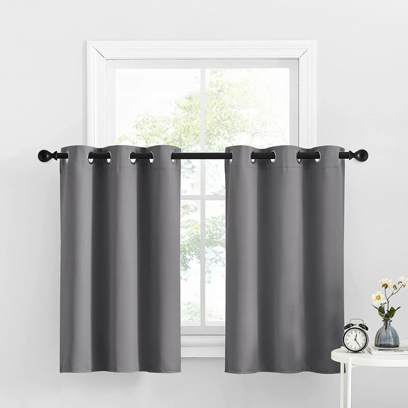 Rideaux de cuisine occultants, rideaux isolants thermiques à œillets occultants (gris, 2 panneaux, 52 l x 36 L + 1,2 po de haut)