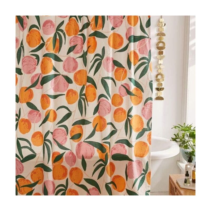 Rideaux de douche en tissu imperméable avec 12 crochets, motif fruits et fleurs, 180 x 180 cm, rose pêche