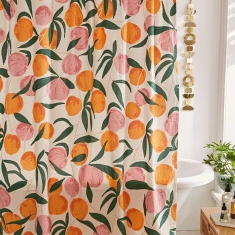 Rideaux de douche en tissu imperméable avec 12 crochets, motif fruits et fleurs, 180 x 180 cm, rose pêche
