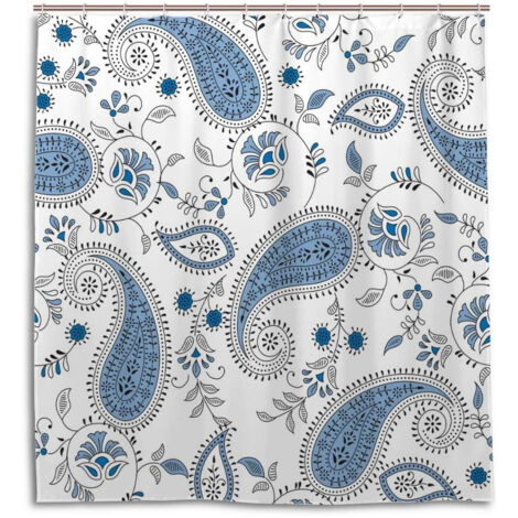 Rideaux de douche imperméables en Polyester, lavables en Machine, décoration pour la maison, l'hôtel, la salle de bain, motif cachemire bleu, 90x180cm