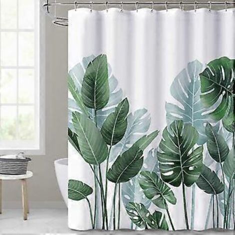 Rideaux de douche pour salle de bain - Rideaux sans parfum à motifs de plantes tropicales sur fond blanc pour douches et baignoires, 150 x 180 cm (59 x 71 pouces), comprend
