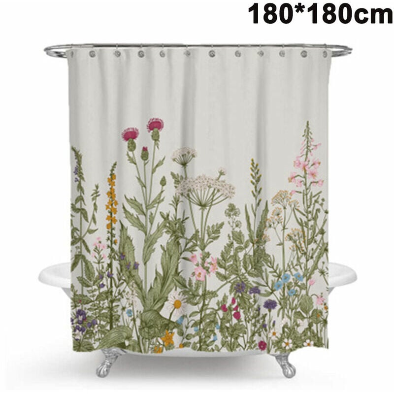 Rideaux de douche anti-moisissure, anti-bactérien, tissu de polyester de rideau de baignoire lavable avec 12 anneaux de rideau de douche 180cm 180cm