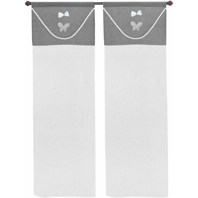 Rideaux de Fenêtre de Porte Intérieur 2 Pièces en Tissu Semi-transparent Gris - 60x150 cm