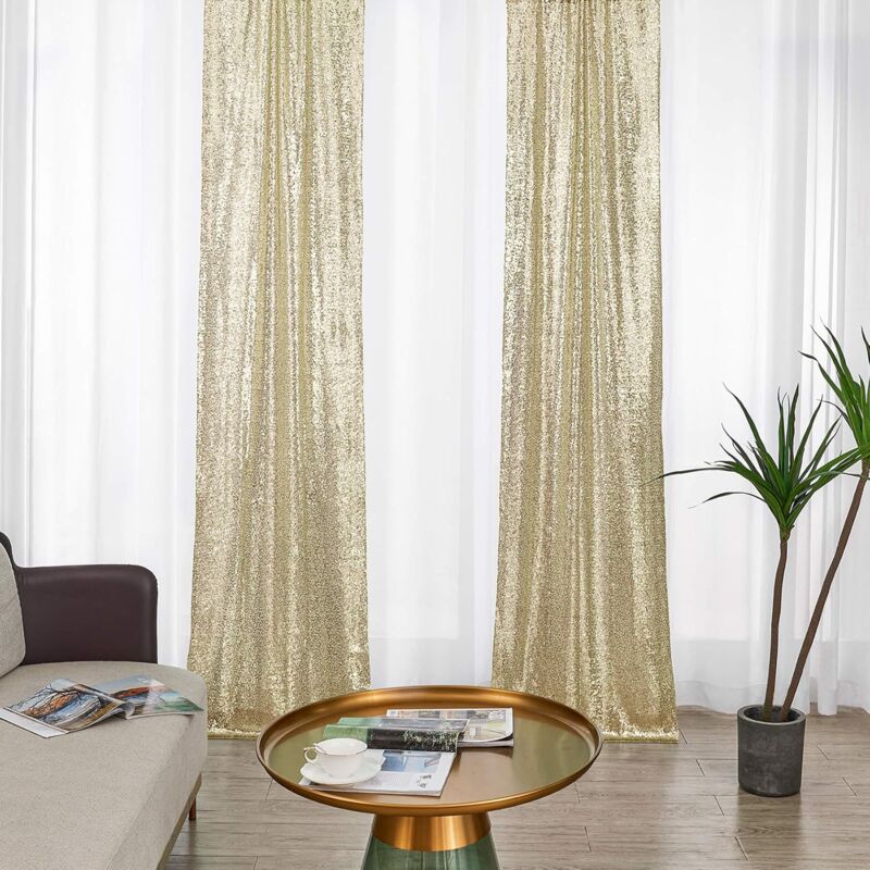 Rideaux de fond à paillettes champagne dorés, 2 x 8 pieds, 2 pièces, toile de fond pour photographie