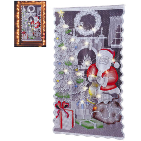 Rideaux de Noël en dentelle avec lumière LED et motif Père Noël, semi-occultants, pour salon et chambre à coucher, décoration intérieure