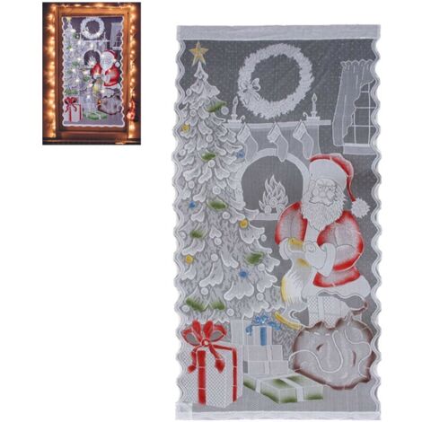 Rideaux de noël en dentelle, lumière LED, père noël, demi-occultation, salon, chambre à coucher, décoration de la maison