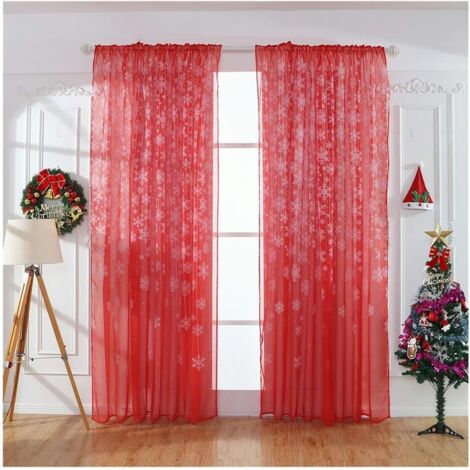 Rideaux de Noël en tulle à flocons de neige (rouges), 100 x 270 cm, lot de 2, 100 x 270 cm.