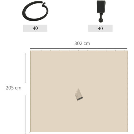 rideaux de rechange pour tonnelles 3x3m, robustes, pour poteaux et rails coulissants, double fermeture éclair, beige