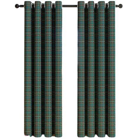 Rideaux Décoratifs à Motif Vichy/Tartan - Style Campagnard à Oeillets - pour Cuisine ou Salon - Lot de 2 Panneaux