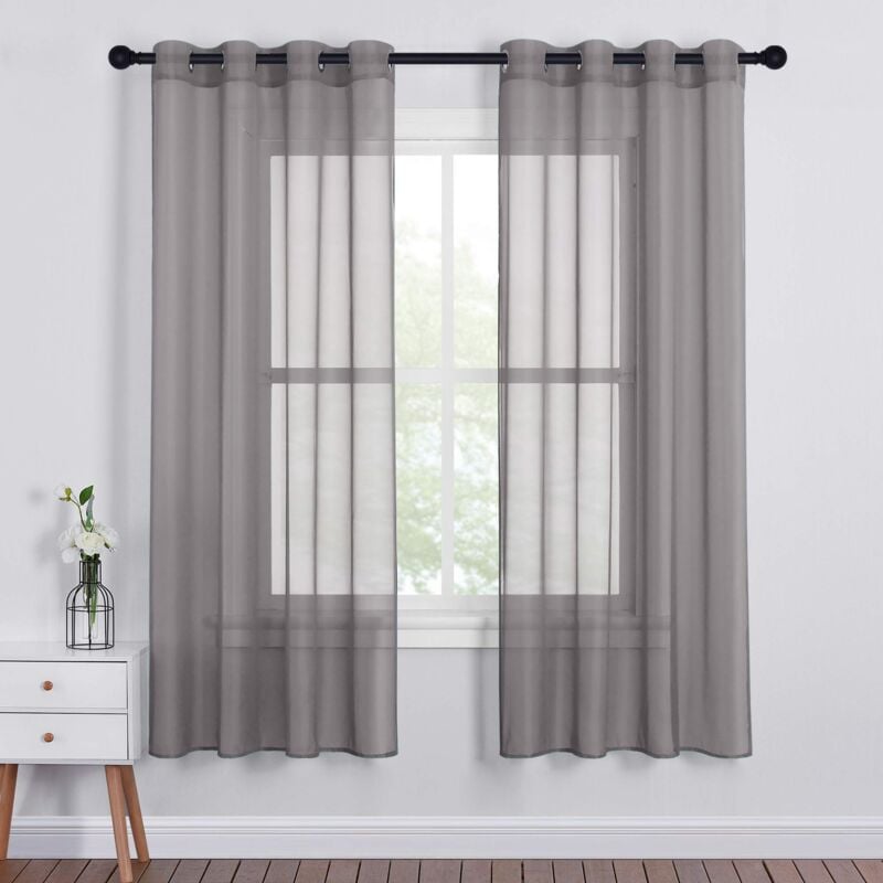 Rideaux décoratifs modernes - Rideau court gris pour la maison, filtre lumineux, rideau en voile naturel