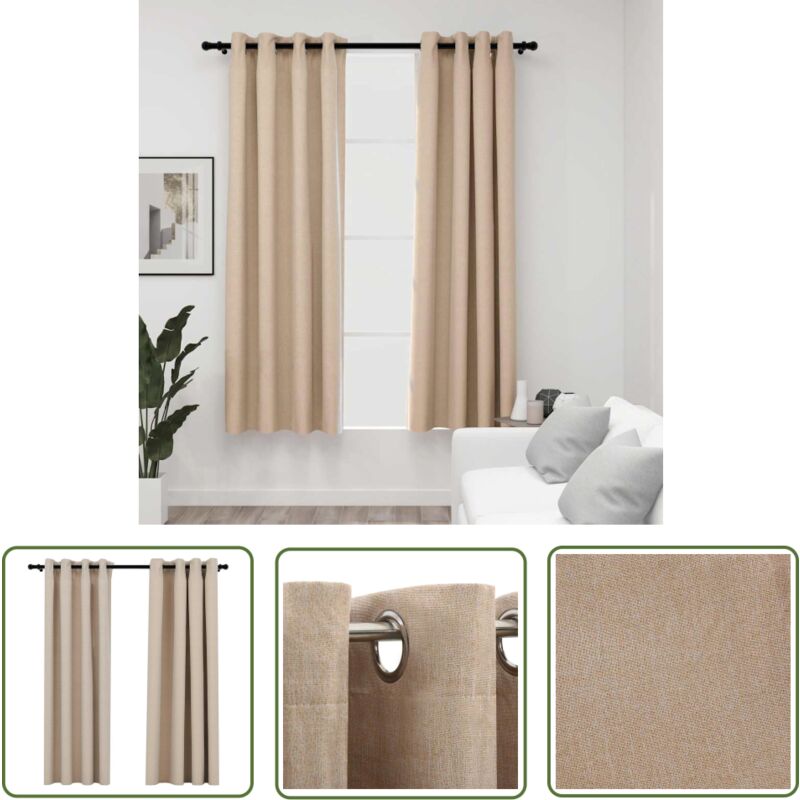 Tacoshop - The Living Store Rideaux occultants aspect lin avec œillets 2pcs beige 140x175cm - Rideaux Occultants - Rideaux Lin - Rideaux Beige