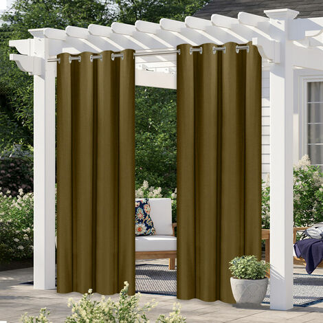Rideaux d'extérieur pour pergola, rideaux occultants pour terrasse, décoration extérieure imperméable avec œillets antirouille pour pergola/porche (2 panneaux, 132 x 160 cm), modèle : café 132 x 163 c