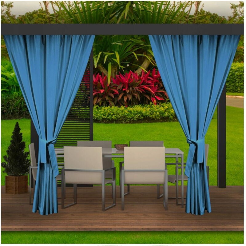 Rideaux d'extérieur pour pergola 2x 155x200cm Bleu Rideau pour Pergola Imperméable Rideau Exterieur pour Pare-Soleil pour Balcon