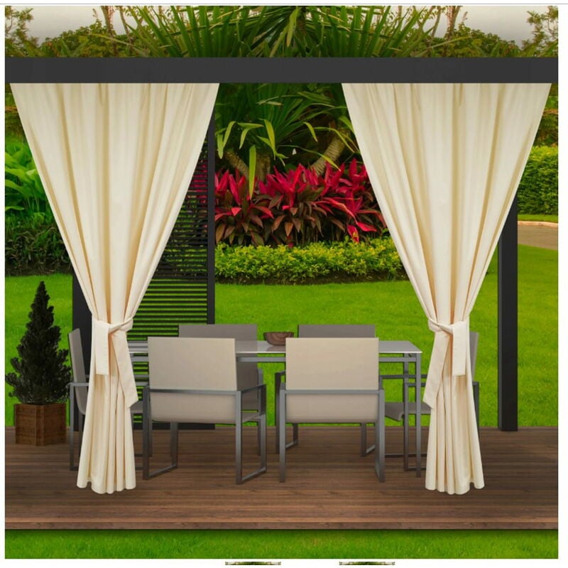 Rideaux d'extérieur pour pergola 2x 155x200cm Beige Rideau pour Pergola Imperméable Rideau Exterieur pour Pare-Soleil pour Balcon