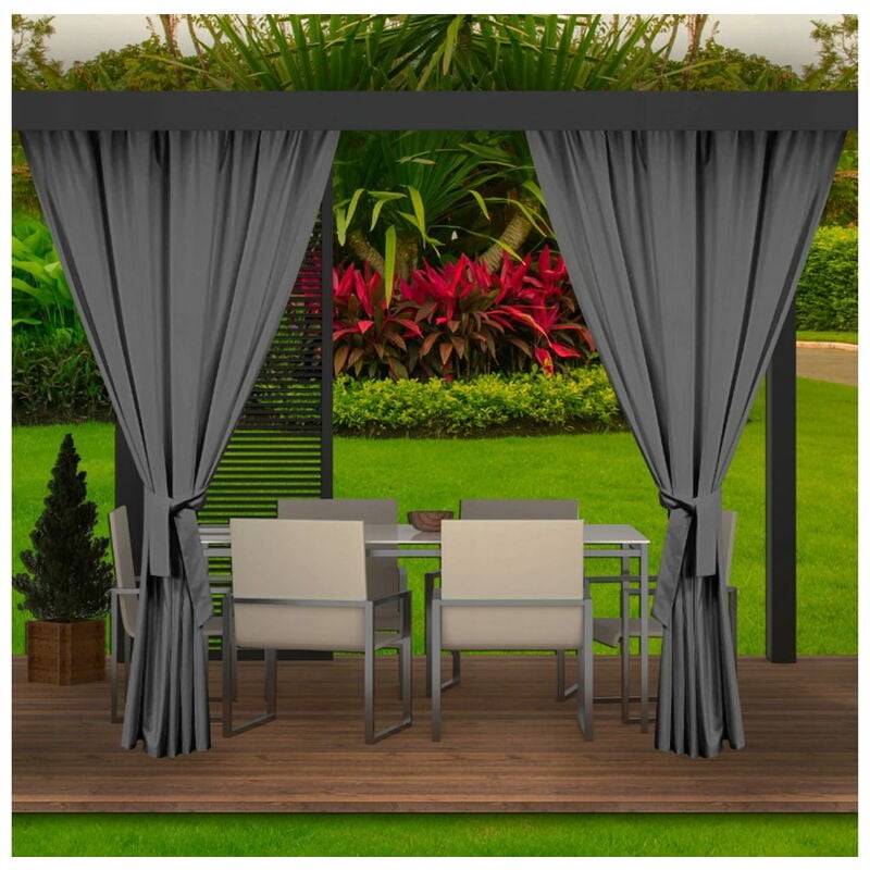 Rideaux D'extérieur pour Balcon 2x155x220cm Anthracite Rideau pour Pergola Imperméable Rideau Exterieur pour Terrasse Rideau Pare-Soleil pour Balcon