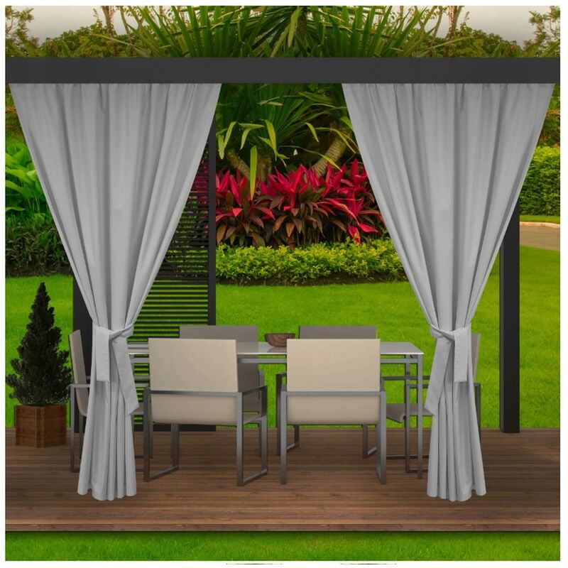 Rideaux D'extérieur pour Balcon 2x155x220cm Gris Rideau pour Pergola Imperméable Rideau Exterieur pour Terrasse Rideau Pare-Soleil pour Balcon