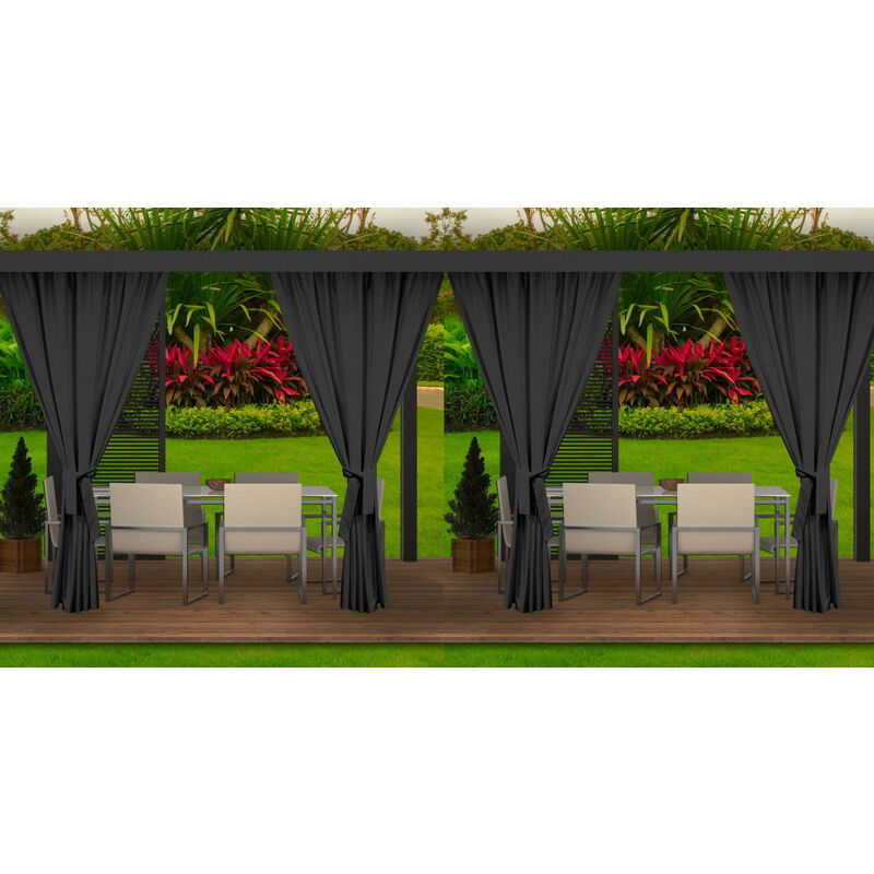 Setgarden - Rideaux D'extérieur Noir Rideau 4x155x240cm Rideau pour Pergola Imperméable Rideau Exterieur pour Terrasse Rideau Pare-Soleil pour Balcon