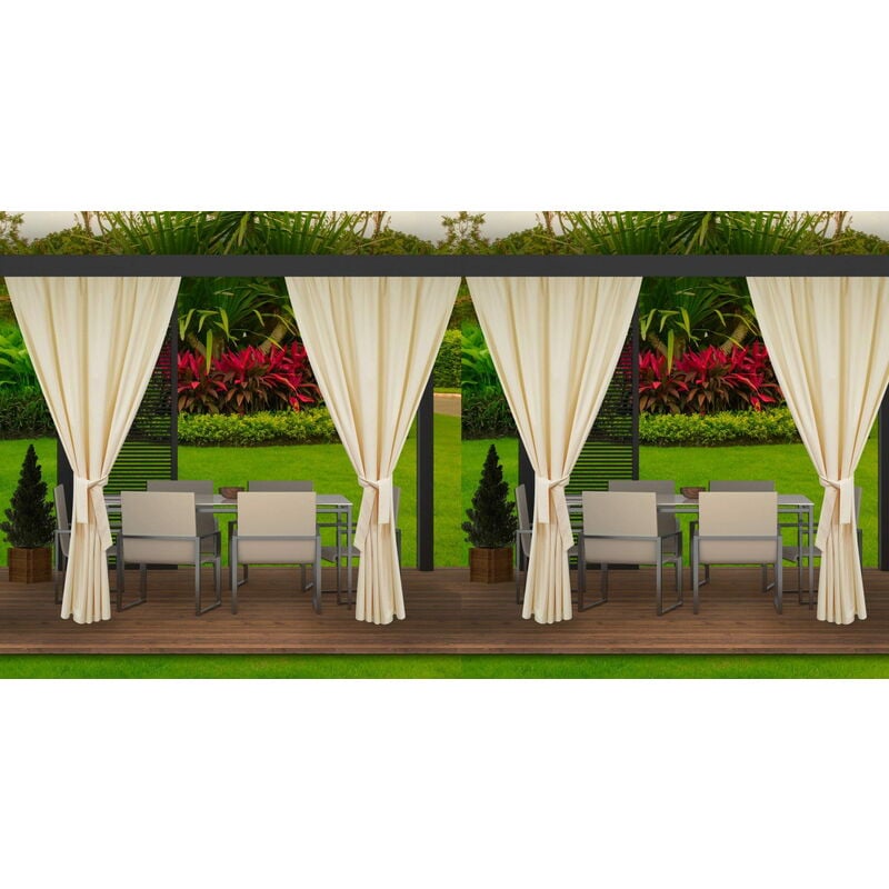 Setgarden - Rideaux D'extérieur Beige Rideau 4x155x240cm Rideau pour Pergola Imperméable Rideau Exterieur pour Terrasse Rideau Pare-Soleil pour Balcon