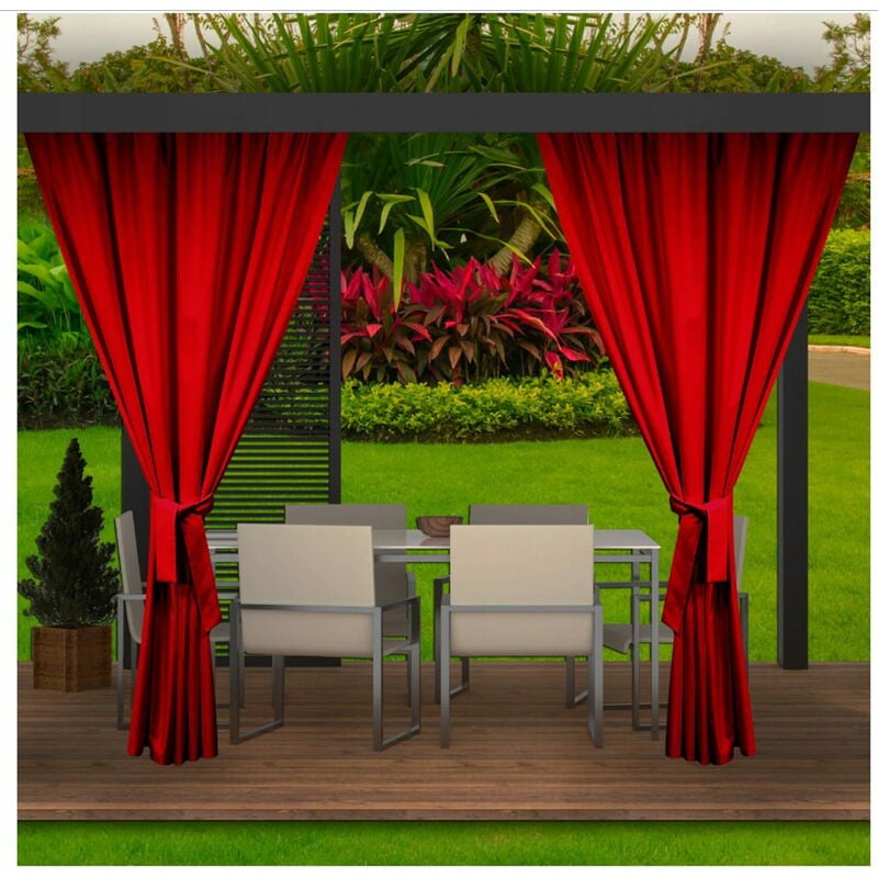 Setgarden - Rideaux D'extérieur Rouge Rideau 2x155x240cm Rideau pour Pergola Imperméable Rideau Exterieur pour Terrasse Rideau Pare-Soleil pour Balcon