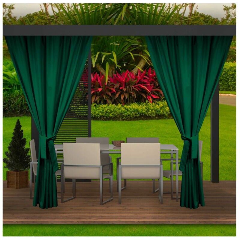 Setgarden - Rideaux D'extérieur Vert Rideau 2x155x240cm Rideau pour Pergola Imperméable Rideau Exterieur pour Terrasse Rideau Pare-Soleil pour Balcon