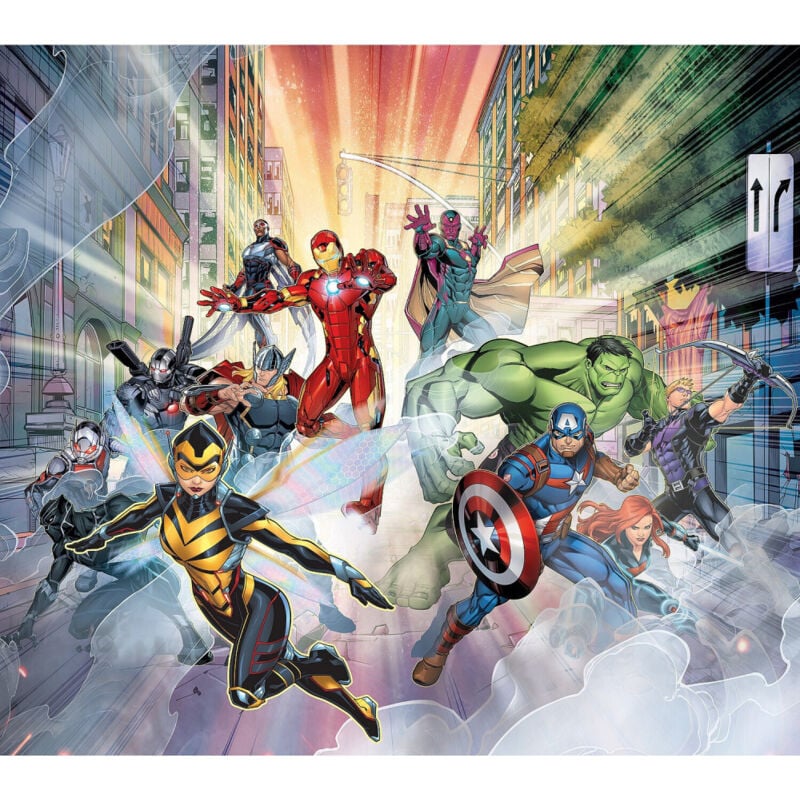 Ag Art - Rideaux Disney Marvel Avengers en vol - 11 personnages - 2 pièces - L180 cm x h 160cm