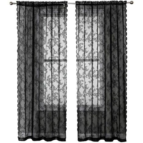 Rideaux en dentelle noire (2 pièces) Noir 100 x 200 cm Noir 100 x 200 cm