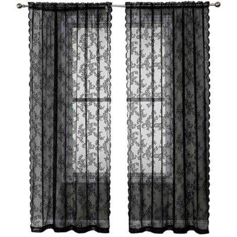 Rideaux en Dentelle Noire 84 Pouces (213cm) - Motif Floral Rustique Vintage - Voile Noir pour Salon - Intimité Style Goth - 2 Panneaux 40x80 Pouces