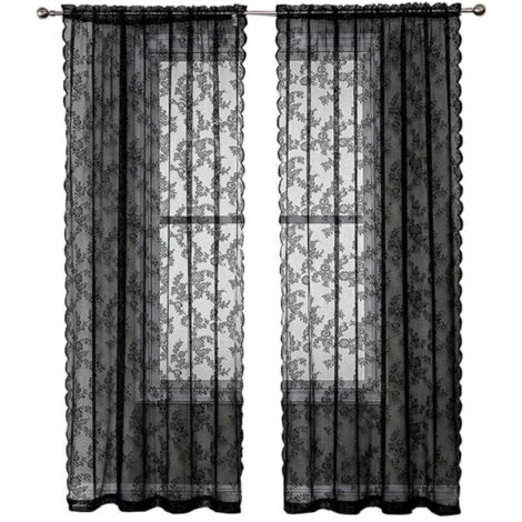 Rideaux en Dentelle Noire 84 Pouces (213cm) - Motif Floral Rustique Vintage - Voile Noir pour Salon - Intimité Style Goth - 2 Panneaux 40x80 Pouces