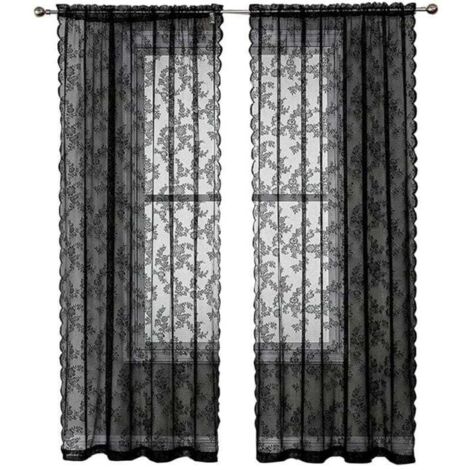 Rideaux en Dentelle Noire 84 Pouces (213cm) - Motif Floral Rustique Vintage - Voile Noir pour Salon - Intimité Style Goth - 2 Panneaux 40x80 Pouces