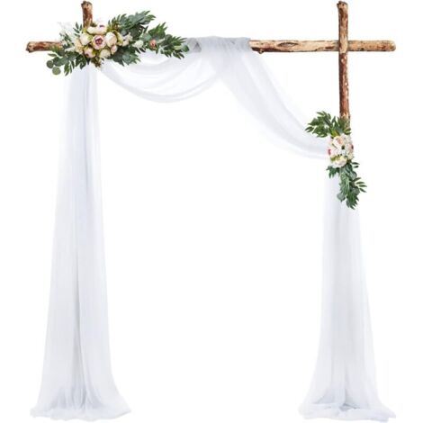 Rideaux en tulle blanc 75 x 600 cm, décoration murale pour arche de mariage, tissu polyester blanc, idéal pour les décorations de fond de cérémonie de mariage ou de fête.