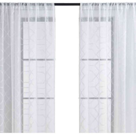 Rideaux en Voile Blanc Brodé à Motif Floral Style Ferme - à Oeillets - 52x84 Pouces (132x213cm) - pour Séjour ou Chambre - Lot de 2