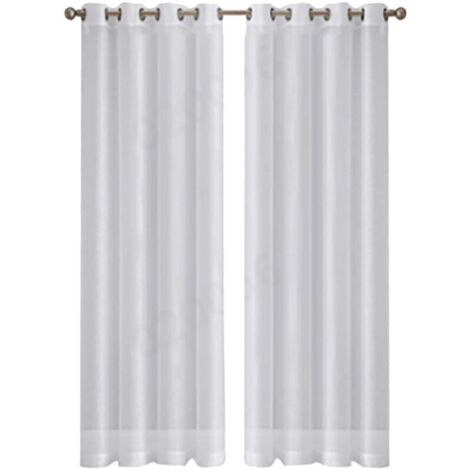 Rideaux en Voile Blanc "Leott" - Aspect Lin Semi-Transparent - Lot de 2 Panneaux 54x84 Pouces (137x213cm) - pour Séjour ou Salle à Manger
