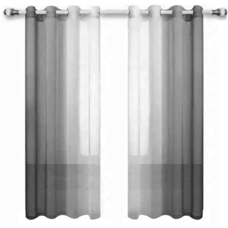 Rideaux en Voile Dégradé Faux Lin pour Chambre - à Oeillets - Filtration Lumière Semi-Transparente - pour Séjour 63 Pouces (160cm) de Long