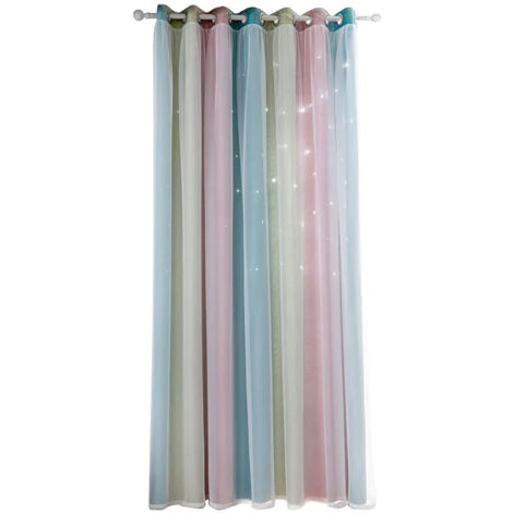 Rideaux Étoiles Double Couche - Rideaux Obscurcissants avec Voilage pour Chambre d'Enfant - 135 x 160 cm - Vert
