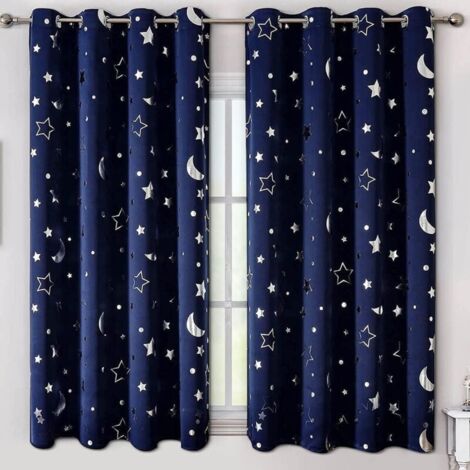 Rideaux "Étoiles" pour Chambre de Bébé Garçon - 2 Panneaux Assombrissants - Décoration Thématique Espace - Petite Fenêtre