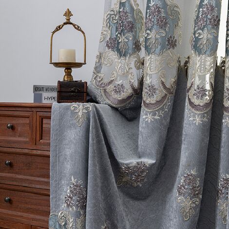 Rideaux européens en Chenille avec baie vitrée occultants, brodés, solubles dans l&39eau, pour salon, salle à manger et chambre à coucher, 2021,Gray Curtain,W150cmxH250cm 1PC,Traction Plissé Bande