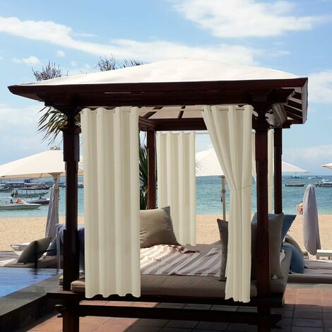 Rideaux extérieurs jardin patio gazebo rideaux occultants coupe-vent protection UV et anti-moisissure, rideaux isolants thermiques avec boutonnières, largeur 132 cm x hauteur 238 cm, 2 panneaux,beige