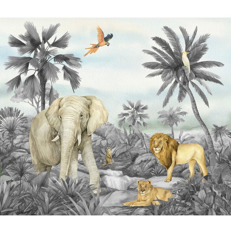 Rideaux les animaux de la jungle en noir et blanc - 2 pièces - L180 cm x h 160cm