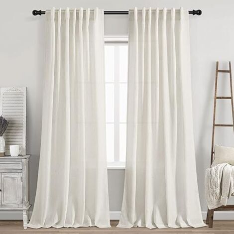 Rideaux lin crème 213 cm lot 2, style ferme moderne semi-transparents plis pincés salon chambre