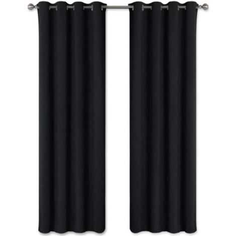 Rideaux Lot de 2 Occultation de Fenêtre Solides à Oeillets Isolant Thermique Couleur Unie 160 x 240 cm Noir