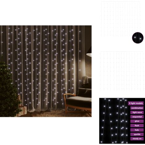 Rideaux lumineux à LED 3x3 m 300 LED Blanc froid 8 fonctions - Guirlande Lumineuse - Rideau Lumineux - Décoration Noel - Lumières Led - Ambiance Festif
