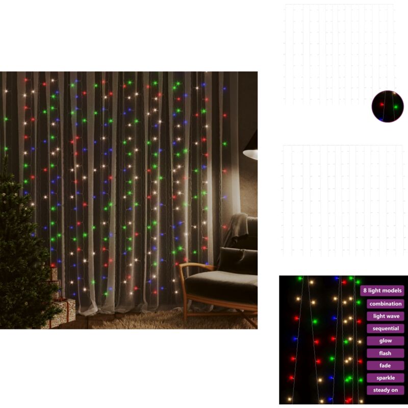 Rideaux lumineux à led 3x3 m 300 led Multicolore 8 fonctions - Guirlande Lumineuse - Rideau Lumineux - Décoration Noel - Lumière Led - Noël