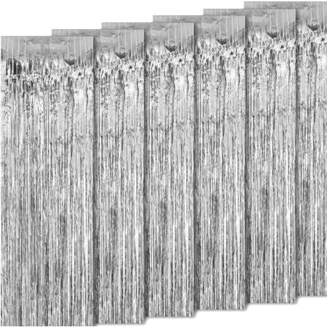 Rideaux métalliques Lametta (6 pièces), rideaux à anneaux, rideaux de fond pour anniversaires, fêtes et mariages. Décoration argentée