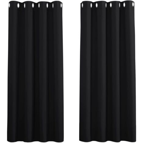 Rideaux Occultant pour Chambre - Double Rideau Isolation Thermiques de Fenêtre Maison / Tissu Solid Lourd pour, Lot de 2 ，100 X H 200 cm，Noir