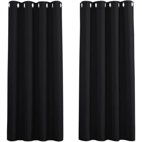 Rideaux Occultant pour Chambre - Double Rideau Isolation Thermiques de Fenêtre Maison / Tissu Solid Lourd pour,  Lot de 2 ，100 X H 200 cm，Noir