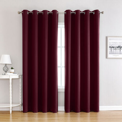 Rideaux Occultant pour Chambre - Double Rideau Isolation Thermiques de Fenêtre Maison / Tissu Solid Lourd pour,  Lot de 2 ，L 132 X H 245cm，Bourgogne
