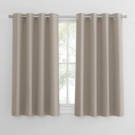 Rideaux Occultant - Rideau Thermique Petit Unicolore Draperies à Oeillets Lumineux Bloquer Decoration Chambre Maison Cuisine, 132 cm sur 160 cm, blanc cassé, 2 Pièces